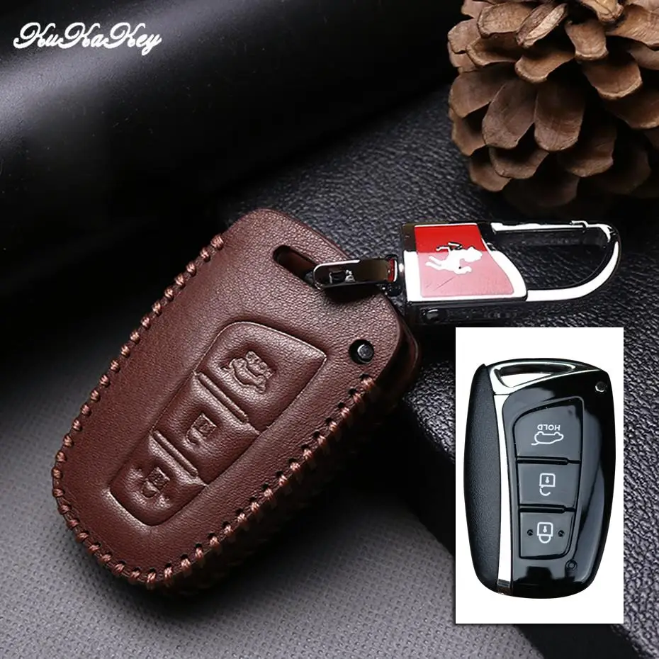 3Button Brown Для hyundai Solaris I30 IX35 туксонский акцент Getz Elantra Sonata Mistra Kona Santa fe кожаный чехол для ключей автомобиля брелоки на сумку Fob - Название цвета: 3Button Brown
