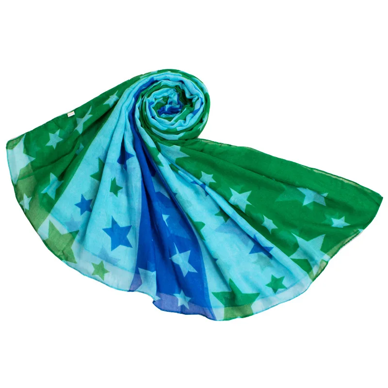 

Fashion Lightweight Large Women Scarf Colorful Stars Print Long Polyester Warm Sheer Scarfs 180*110 cm
