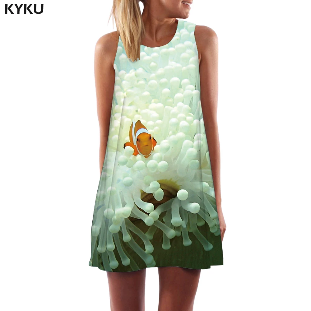 Женское платье с рыбками KYKU вечерние платья в стиле бохо принтом медузы и