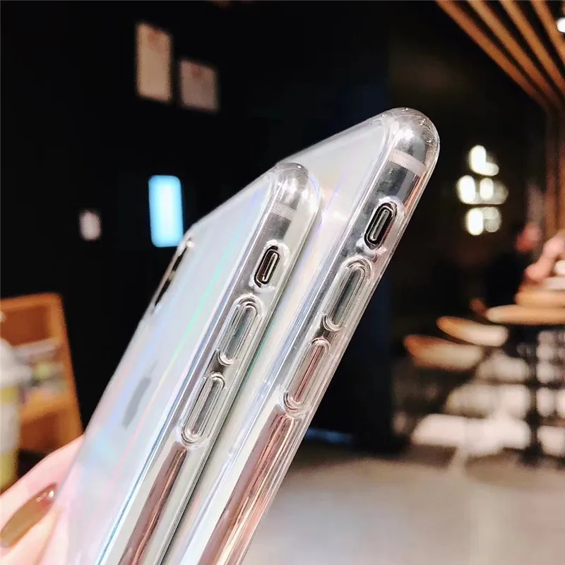 Прозрачный чехол для телефона Aurora Shining laser iphone X XS XR Max 6 6S 7 8 Plus глянцевый мягкий