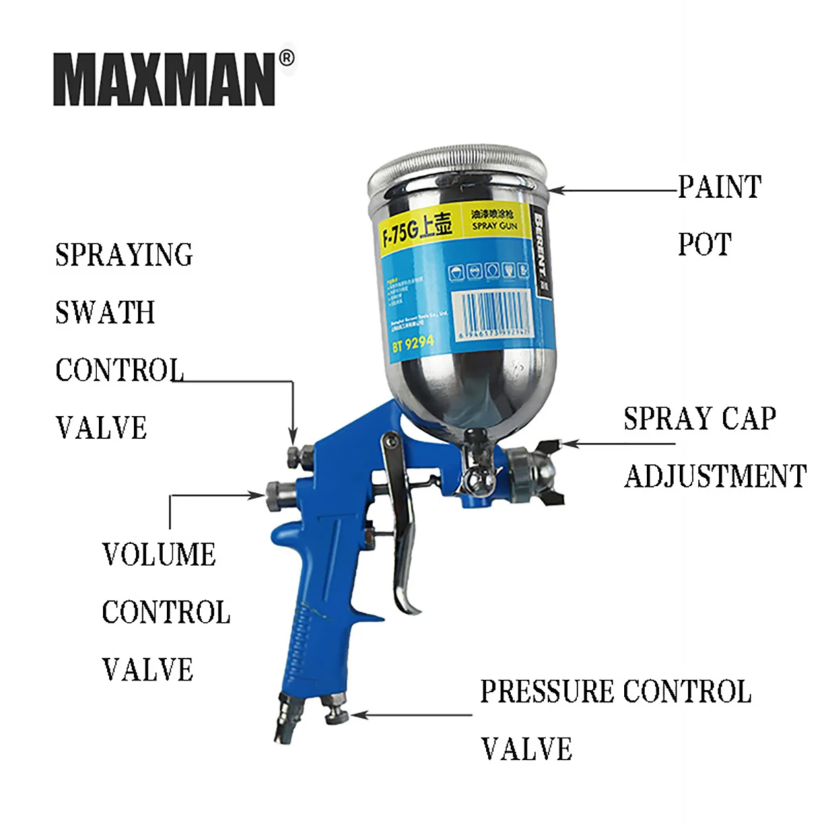 

MAXMAN F-75G 750ML Gravity Feed Paint spray gun High efficiency Automatic Spray Home decoration Commercial Manufacture Car spray