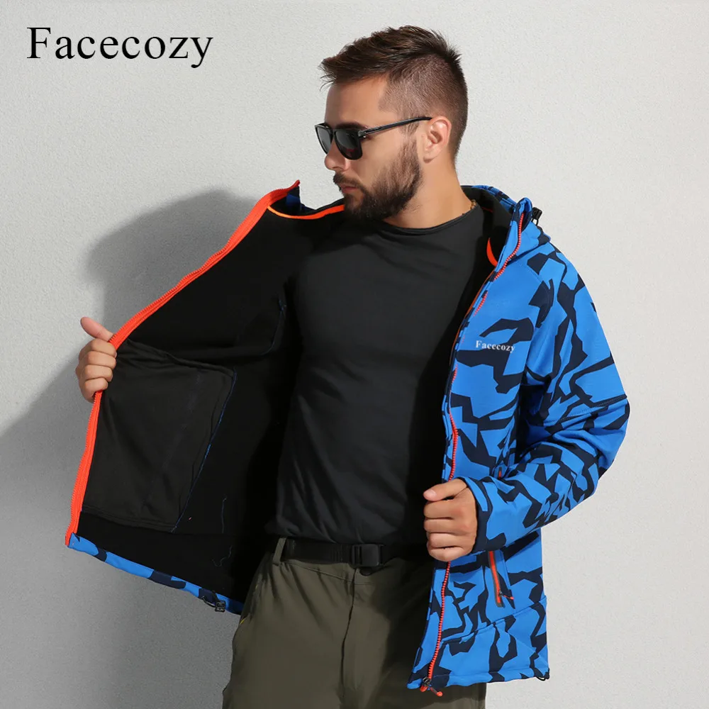 Мужская Флисовая Куртка Facecozy осенняя теплая куртка с капюшоном на молнии спереди