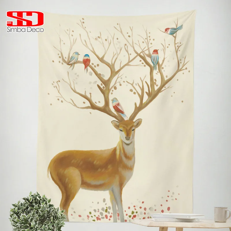 tapestry2 Современные олени птицы цветы гобелены с изображением животных Печать украшение для детской полиэстер гобелены ткань прямоугольный Подвесной Настенный - Цвет: tapestry2