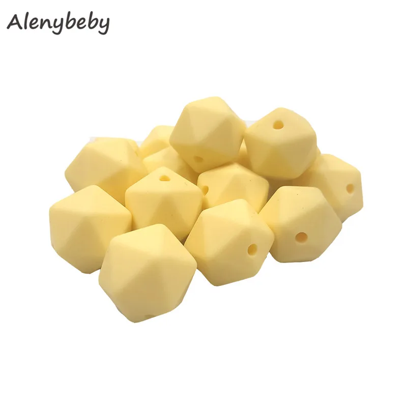 Custard yellow 50pc 17mm Silicone Teether Beads Safe Icosahedron Shaped Candy Mix Color Teething Silicone Bead Toy BPA Free DIY Necklace Making - Цвет: Custard yellow