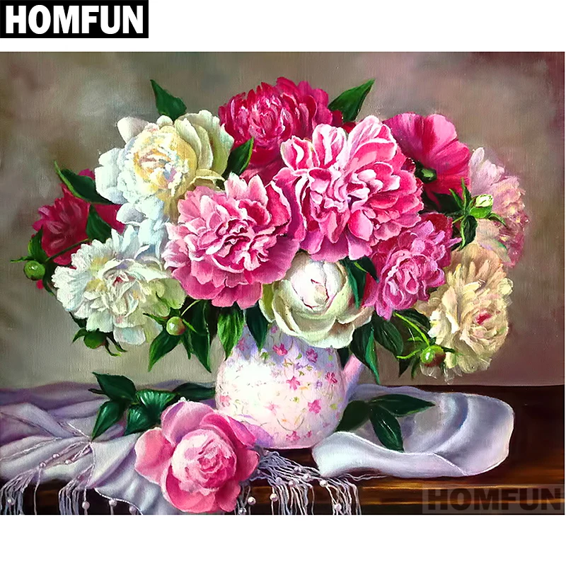 Алмазная живопись HOMFUN A01434 цветы пиона вышивка крестиком картина из