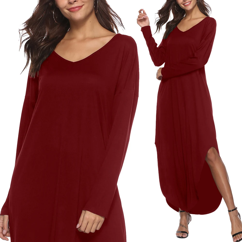 Длинное платье с длинным рукавом длинное повседневное Пляжное карманами |