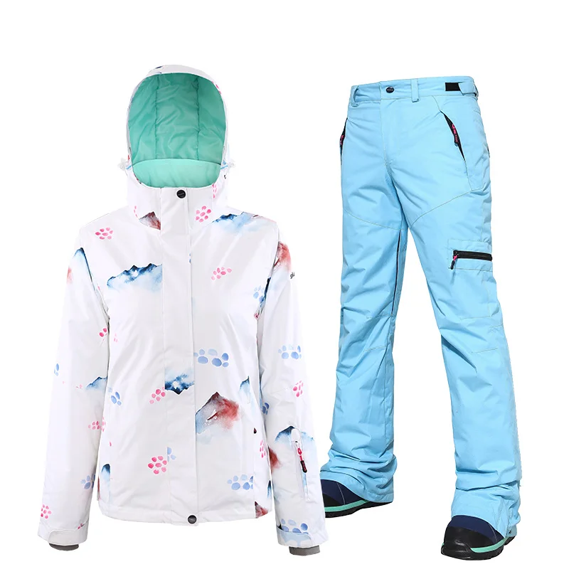 Jacket and blue SEARIPE Зимний лыжный костюм для женщин, Высококачественная Лыжная куртка+ брюки, теплый водонепроницаемый ветрозащитный лыжный сноубординг, женский лыжный костюм s - Цвет: Jacket and blue