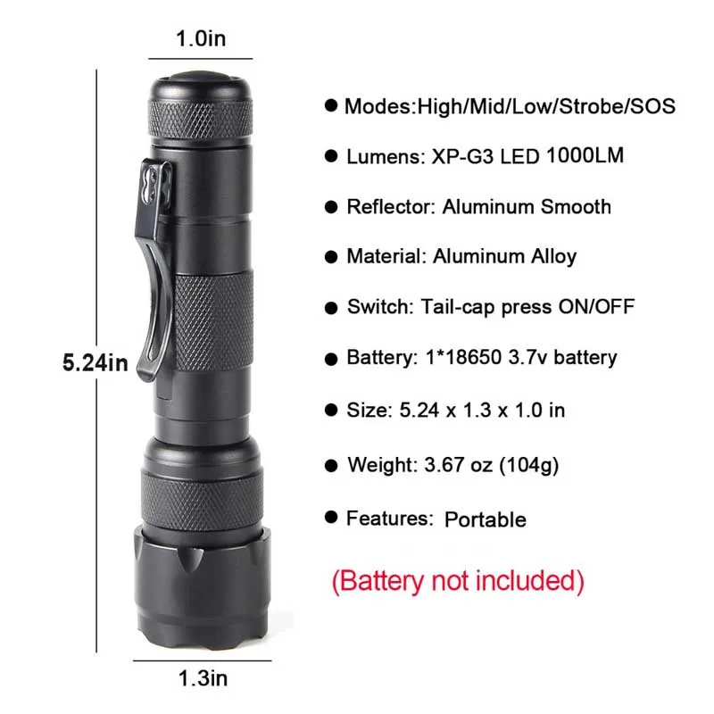Тактический фонарь XP G3 5 режимов светодиодный охотничий фонарик вспышка luz +
