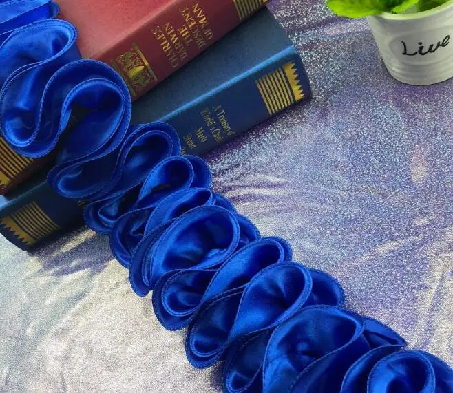 10 ярдов Красный Синий Шифон Сатин 3D волнистая гофрированная кружевная отделка оборки кружевная ткань юбка одежда аксессуары танцевальное платье края материалы - Цвет: Синий