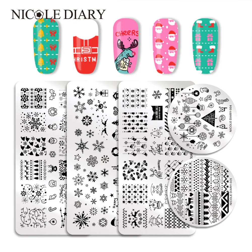 NICOLE DIARY Рождественская пластина для стемпинга прямоугольная круглая серия Overprint