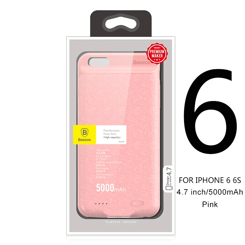 i6 5000 Pink Чехол Baseus 5000/7300mAh для портативного зарядного устройства для iPhone 6 6S Plus, внешний аккумулятор, запасное зарядное устройство, чехол для iPhone 6S - Цвет: i6 5000 Pink