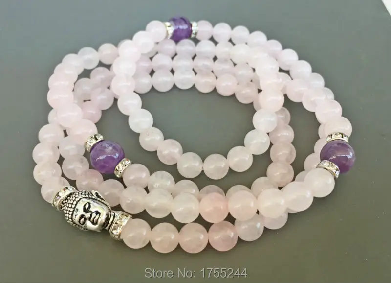 SN1149 мода 108 Mala ожерелье 6 мм Roze кварц ожерелье Йога подарок натуральный камень браслет 4 обёрточная Бумага браслет