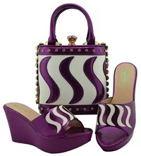 Purple Комплект из сочетающихся туфель и сумочки золотого Цвет; итальянский Женский комплект из туфель и сумочки в тон, украшенные блестками, в африканском стиле, обувь для вечеринок MD005 - Цвет: Purple