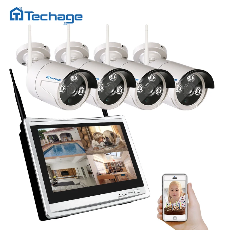 Techage 4CH ЖК дисплей монитор Беспроводной NVR Wi Fi видеонаблюдения Системы 960 P 1.3MP