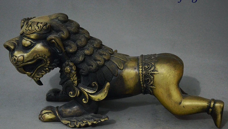 9 &quotФэншуй Китайский Бронзовый Сбор Зло Гвардии Зверь Голова Льва Тела Статуя |