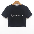 Кроп-Топ женский с надписью FRIENDS, черный топ с коротким рукавом и круглым вырезом, рубашка в стиле Харадзюку, лето 2018