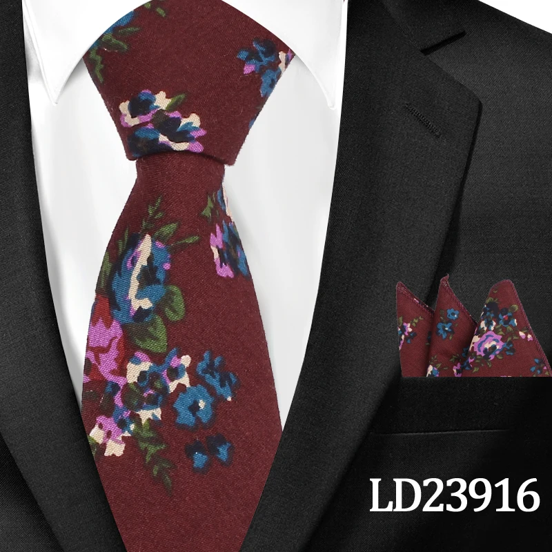 LD23916 Новые повседневные Цветочные хлопковые галстуки и карманные Квадратные наборы цветочный принт тонкий галстук для мужчин s шеи галстук-платок 6 см тонкие галстуки - Цвет: LD23916
