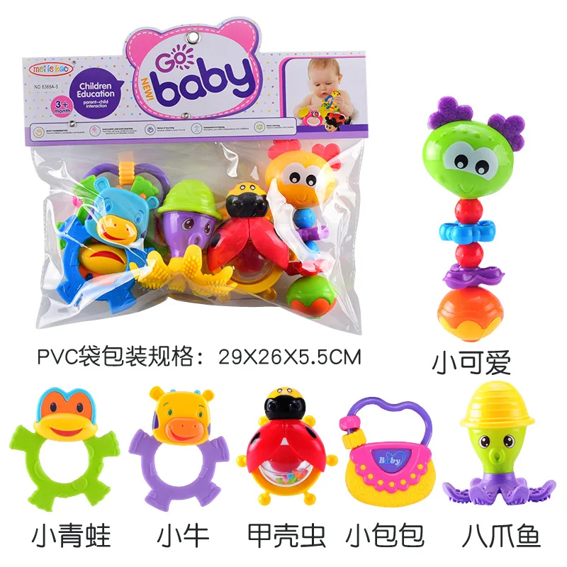 6 PCS Cartoon Newborn Baby Bell Hand Rattle Ring Toddler Puzzle Early Teaching Toys for Children 13-24 Months | Игрушки и хобби