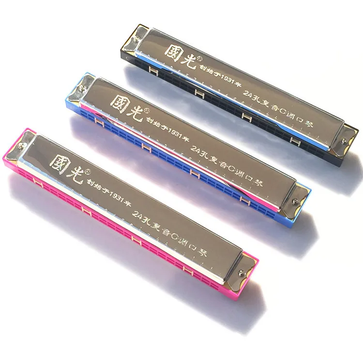

Guoguang harmonica 24 hole polyphony C harmonica pink blue black plastic box assembly instructions for use.