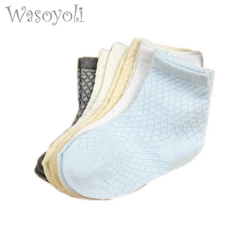 

Детские короткие носки «Wasoyoli» 5 пар/Лот, для мальчиков от 0 до 24 месяцев, цветные летние тонкие хлопковые носки однотонные милые носки