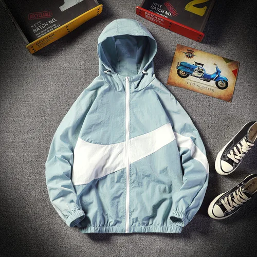 blue A12 YASUGUOJI, новинка, летняя, солнцезащитная, свободная, японская куртка, Мужская, модная, контрактный цвет, тонкая, ветровка, куртка с капюшоном, Мужская - Цвет: blue A12