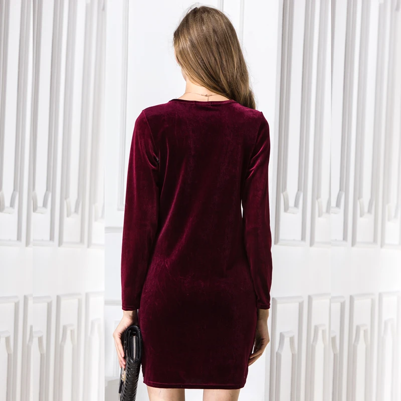 2017 женские осенние бархатные повседневные платья с длинным рукавом вечернее