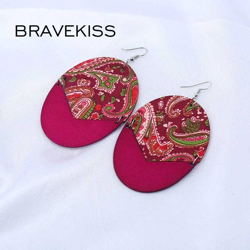 Bravekiss Винтаж Овальный Серьги модная длинная куртка с секциями из дерева Длинные