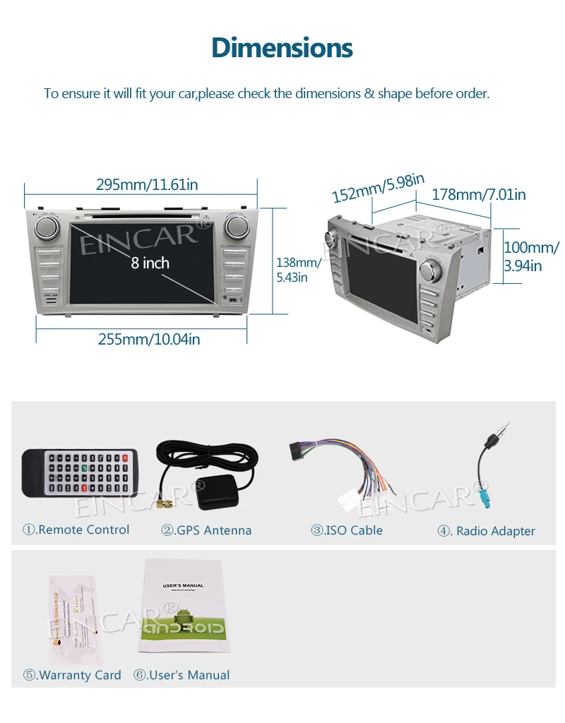 Eincar для TOYOTA Camry 8 дюймов Android 7 1 автомобильный dvd плеер gps навигация Bluetooth HD