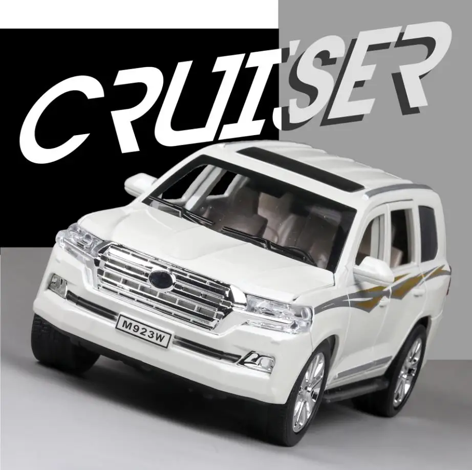 Горячая 1:24 масштабные колеса toyota SUV автомобиль металлическая модель с светильник и звуком ORV Land Cruiser литье под давлением автомобиль вытяжной назад игрушки коллекция - Цвет: Белый