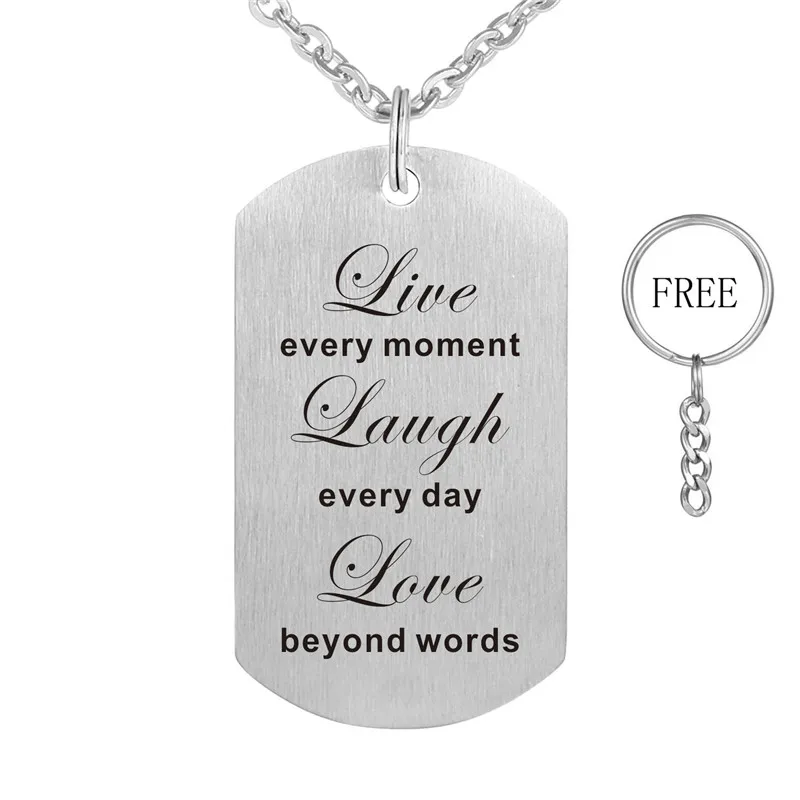 Мужской военный стиль накладного типа из нержавеющей стали с гравировкой букв "Живи каждый момент, смейся каждый день, люби без слов" подвеска на ожерелье.