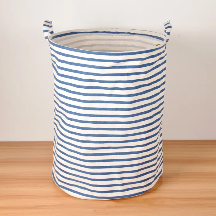 Cotton Linen Zakka Toy Storage Laundry Basket Large Capacity Blue Orange Black Stripe Zigzag With Handle Fold Bin 40x50cm | Дом и сад