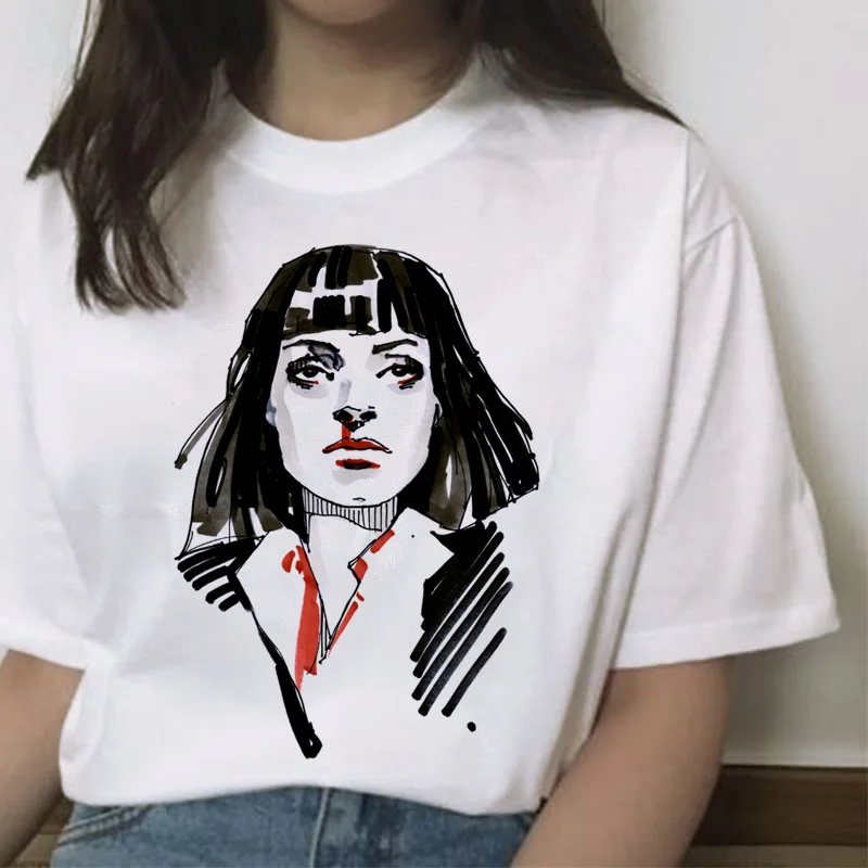 Pulp fiction ulzzang Миа футболка женская с принтом гранж femme harajuku забавная кавайная одежда с коротким рукавом Футболка уличная одежда - Цвет: 7223