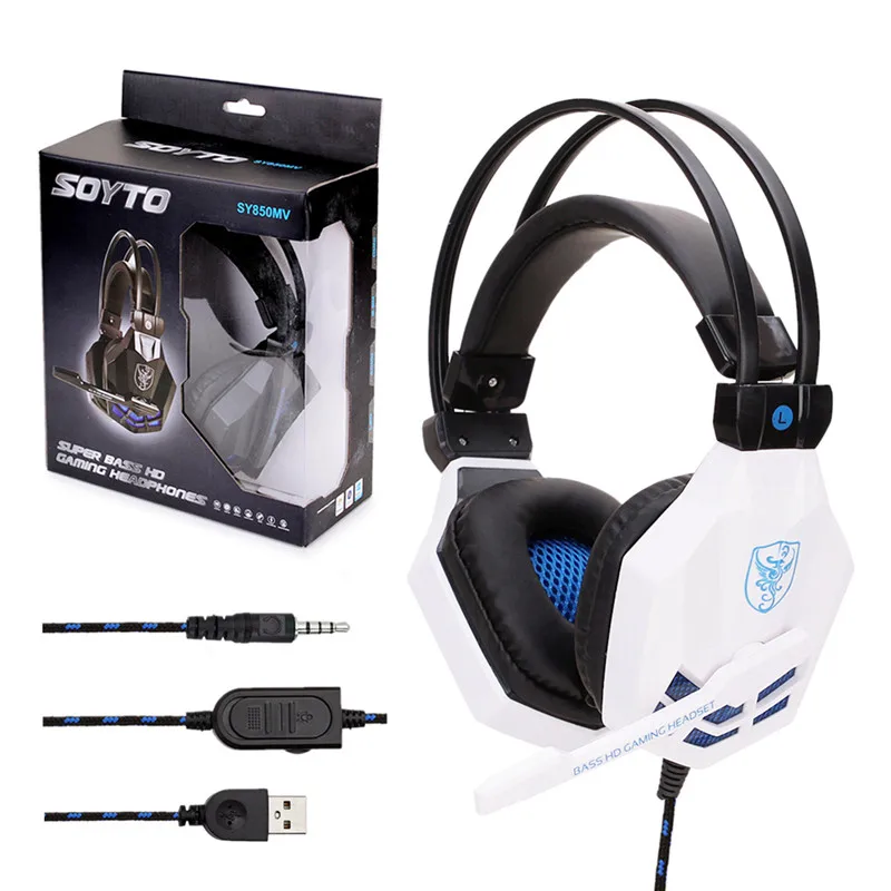 White with box Стерео над ушами игровая гарнитура для PS4 Xbox One с микрофоном светодиодный свет 3,5 мм Проводные Игровые наушники шумоподавляющий наушник для ПК - Цвет: White with box