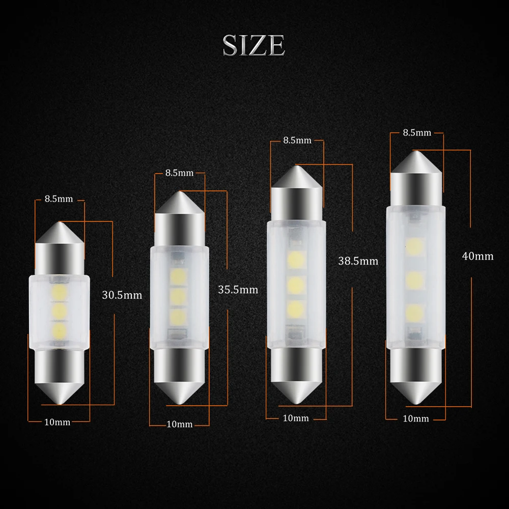 10 шт. белый купольный светильник 3030 3 SMD C5W 31 мм 36 39 41 Festoon лампы 3021 3423 DC 12V лампа для