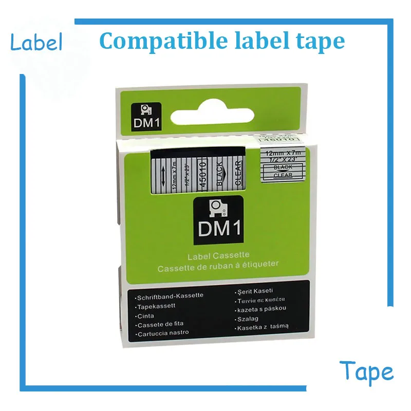 Бесплатная доставка 2PK 45010 совместимый 12 мм DYMO LabelManager D1 черный на прозрачный