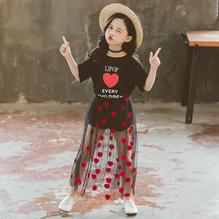 Комплект из 2 предметов для девочек хлопковая рубашка с сердечками + юбка пачка