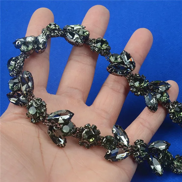 Transparent grey 1 ярд красивый горный хрусталь Кристалл пистолет тон цепи костюм с аппликацией планки Шитье - Цвет: Transparent grey