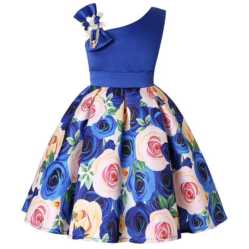 

Kids Girls Flower Stripe Dresses Christmas Children's Clothing Dress Princess Brithday Wedding Party Baby Girl Dress With Bow
