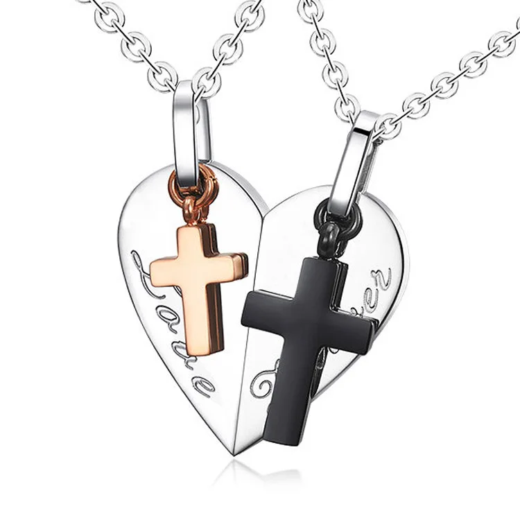 Heart Love Couples Necklace Trendy Stainless Steel Cross Pendant for Women Men Anniversary Jewelry | Украшения и аксессуары