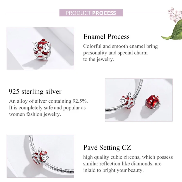 Китайский год красный серебряные бусины 925 пробы подвеска талисманы fit Pandora браслет ожерелье ювелирные изделия