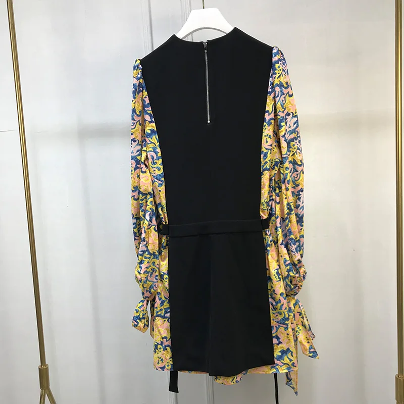 2017 new fashion runway long sleeve women dress autumn print mini drop shipping | Женская одежда