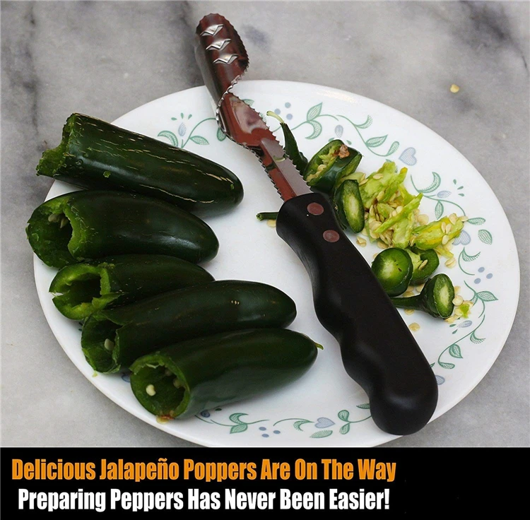 LMETJMA Jalapeno перца сердцевины из нержавеющей стали перца чили удаления сердцевины с зубчатым краем цуккини огурец Corer KC0276