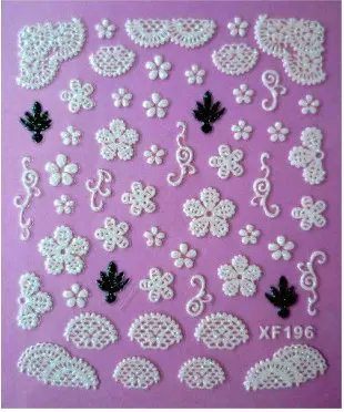 Наклейки для ногтей 3D цветы Бабочка белый и черный Кружева задний клей наклейки