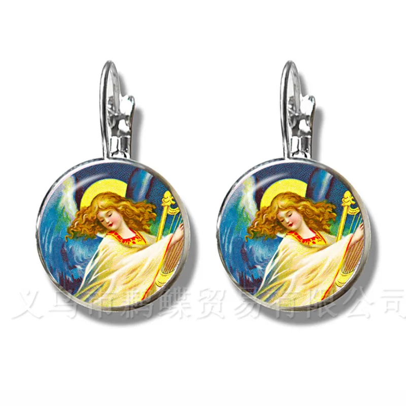 

Новинка 2018, классические рождественские серьги шпилька ангел, посеребренные серьги для женщин и девушек, стеклянная купольная бижутерия, л...