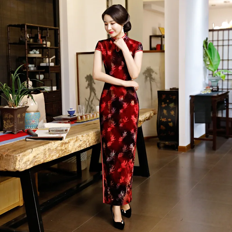 Традиционное китайское платье для мамы Cheongsam велюр китайский восточные платья