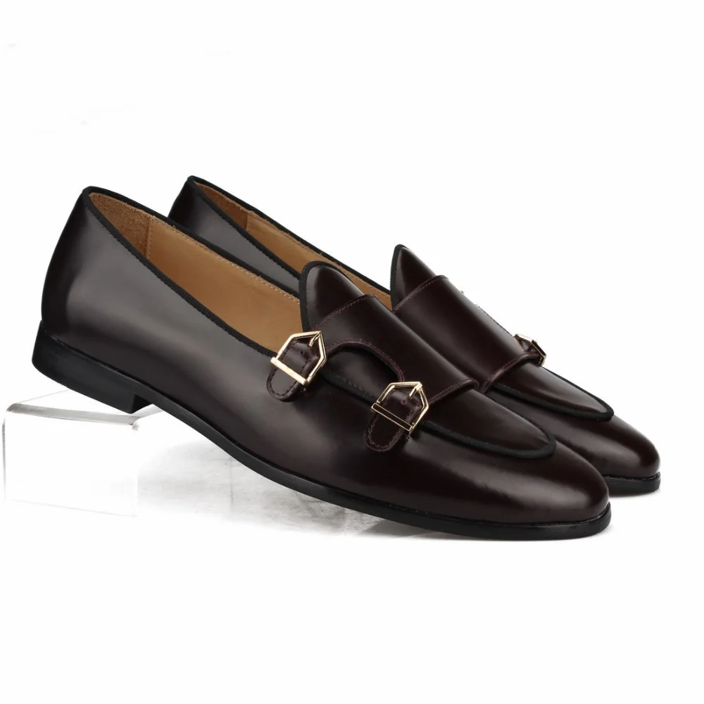 

men loafers slippers wedding dress shoes flats shoes casual black brown polished leather Double-monk loafers