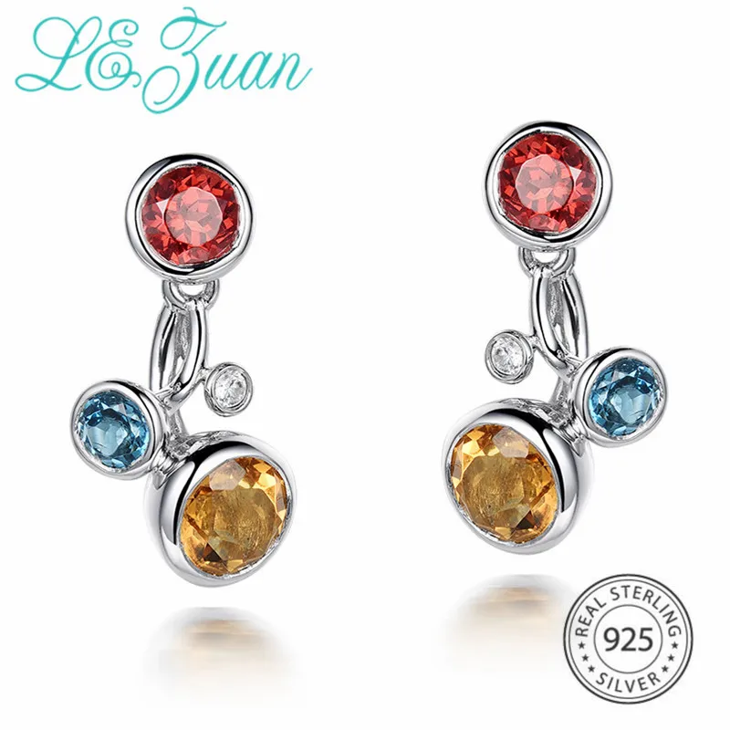 L&ampzuan 925 Sterling Silver 1.68ct Natural Citrine Yellow Stone Elegant Stud Earring For Woman Christmas Gift | Украшения и