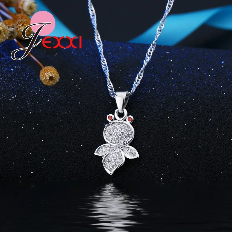 Simulate Crystal Gold Fish Design Jewelry Set For Lady Women 925 Sterling Silver Necklace Pendent Earrings 1set | Украшения и