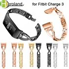 Ремешок для часов из подлинного роскошного сплава для Fitbit Charge 3, браслеты, сменные стальные Смарт-часы, ремешок, браслет из хрустального металла