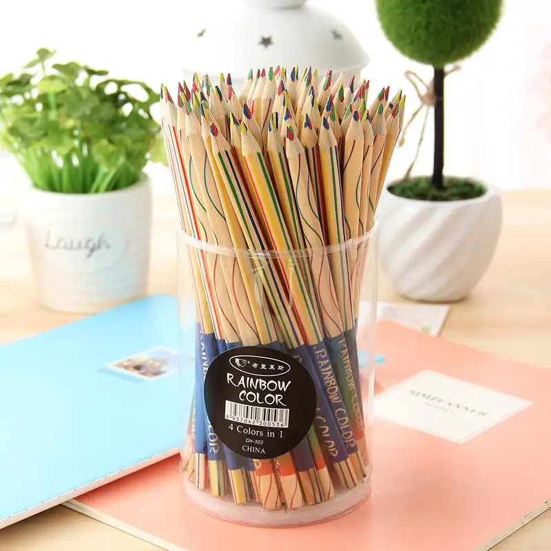 72 Pcs Four - color core with fine core triangle color pencil creative children painting writing pencil Korea stationery shop